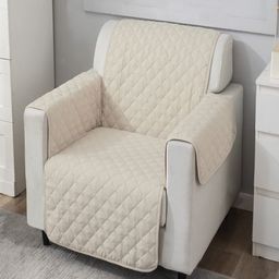 HOKIPO Cream Colored 100 GSM Quilted 1 Seater Sofa Cover-image-69