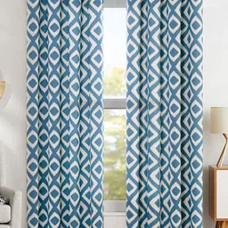 URBAN SPACE Blue & White Geometric Black Out Window Curtain-image-91