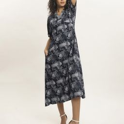 BLACK & BLAH BLAH Printed Relaxed Fit A-Line Ethnic Dress-image-1