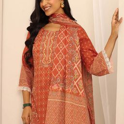Libas Floral Printed Straight Kurta With Trousers & Dupatta-picture-52