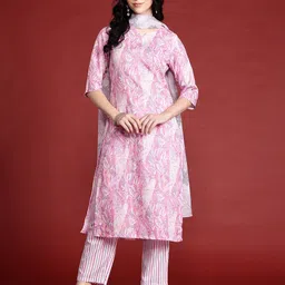 Anouk Floral Printed Straight Kurta with Trousers & Dupatta-image-97