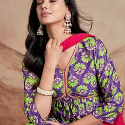 Sangria Floral Printed A-Line Kurta & Trousers With Dupatta-picture-16