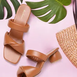 Mast & Harbour Tan Brown Solid Twisted Detail Block Heels-11
