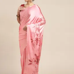 Mitera Peach-Coloured Floral Print Satin Celebrity Saree-35