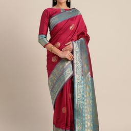 Mitera Magenta Pink Silk Blend Woven Design Kanjeevaram Saree-image-89