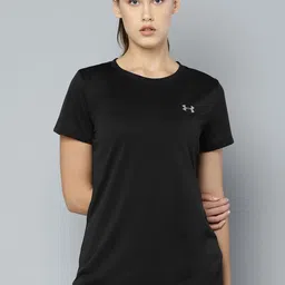 UNDER ARMOUR Women Black Tech SSC Solid Round Neck T-shirt-image-93
