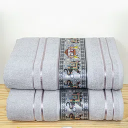 RANGOLI Grey & Yellow 2 Printed Cotton 450 GSM Bath Towel-20