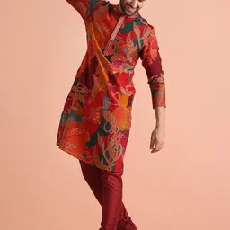 KISAH Men Abstract Regular Fit Printed Kurta Churidar Set-19