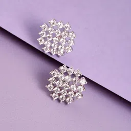 Peora Silver-Plated Cubic Zirconia Geometric Stud Earrings-image-59