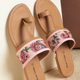 Marc Loire Women Pink & Beige Embroidered One Toe Flats-22