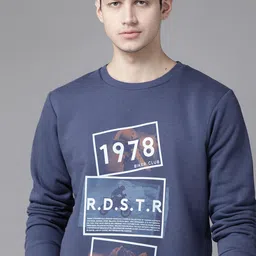 Roadster Men Blue & Off-White Alphanumeric Print Sweatshirt-image-28