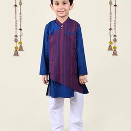 Little Llama Boys Striped Mandarin Collar Asymmetric Kurta-47