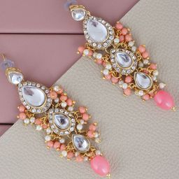 LUCKY JEWELLERY Gold-Plated Kundan Leaf Shaped Chandbalis-image-70
