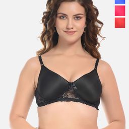 FIMS Black & Blue Pack of 4 Cotton Solid Lightly Padded Bra-image-79