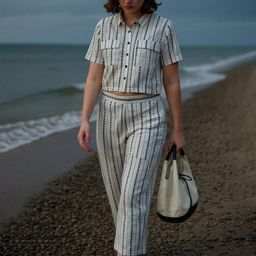 ZUMMER Pure Cotton Stripe Shirt With Palazzos Co-Ords-image-92