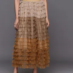 JC Collection Colourblocked Net Ruffled Midi A-Line Skirt-image-80