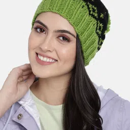 Magic Needles Unisex Green & Black Self Design Beanie-54