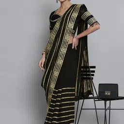 HERE&NOW Black Striped Sequinned Pure Georgette Saree-picture-16