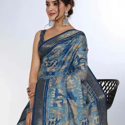 PBS PRINTS Ethnic Motifs Zari Pure Silk Tussar Saree-image-87