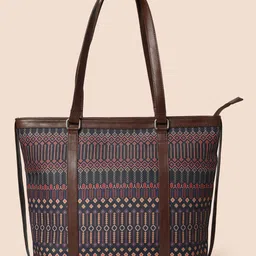 Anouk Black & Brown Geometric Printed Structured Tote Bag-1