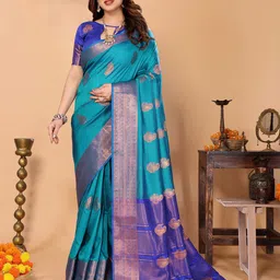 SILKWEAR Ethnic Motifs Woven Design Zari Silk Cotton Banarasi Saree-picture-42