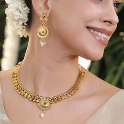 Rubans 18K Gold-Plated Stone-Studded & Beaded Jewellery Set-picture-1
