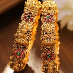 Rubans Set Of 2 24K Gold-Plated Stone-Studded Bangles-image-44