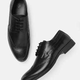 House of Pataudi Men Black Handcrafted Formal Brogues-image-54