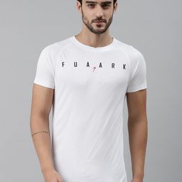 FUAARK Men White & Black Brand Logo Print Slim Fit Round Neck T-shirt-image-59
