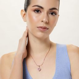 Estele Rose Gold-Plated Heart Shaped CZ Pendant with Chain-image-31