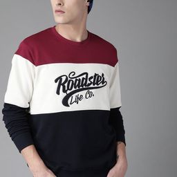 The Roadster Lifestyle Co Men Maroon & Off-White Colourblocked Sweatshirt-image-65