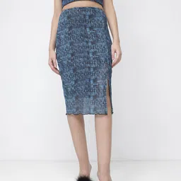 DressBerry Trippy Print Mesh Moment Slit Pencil Midi Skirt-picture-14