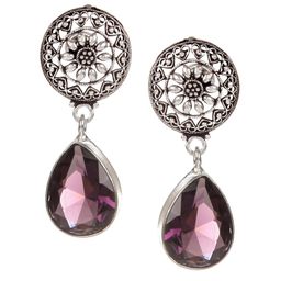 Bamboo Tree Jewels Purple & White Teardrop Shaped Drop Earrings-image-6