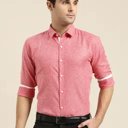 SOJANYA Men Coral Red Classic Regular Fit Solid Formal Shirt-picture-15