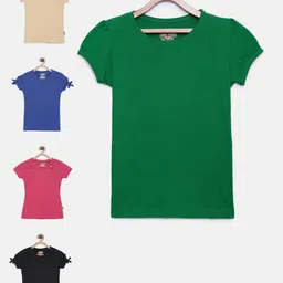 SINI MINI Girls Multicoloured Solid Round Neck T-shirt-image-46