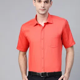 MANQ Men Coral Orange Semi-Slim Fit Solid Formal Shirt-image-64