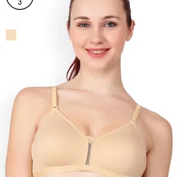 Floret Beige & White Pack Of 3 Solid Non-Wired T-shirt Bra Katrina_Skin-White-Skin_40B-54