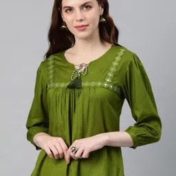 YASH GALLERY Women Olive Green Solid Top-image-23