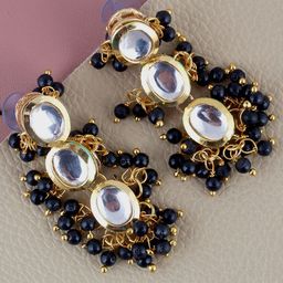 LUCKY JEWELLERY Gold-Plated Kundan-Studded Oval Chandbalis-image-47