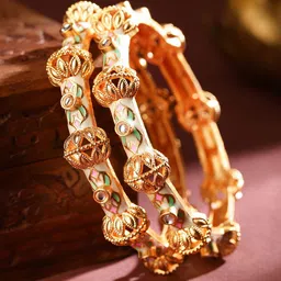 Rubans 18K Gold Plated Set of 2 Enamel & Kundan Studded Bangles-34
