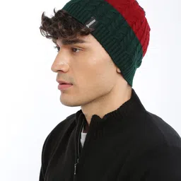The Roadster Lifestyle Co Unisex Navy Blue & Maroon Colourblocked Beanie-image-63