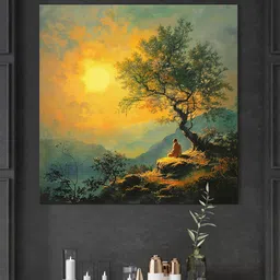 999Store Yellow & Green Sun And Tree Canvas Wall Paintings-image-32