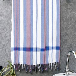 Myntra Elegant Homes 2 Pieces White & Blue Striped Cotton 225 GSM Bath Towel-image-36