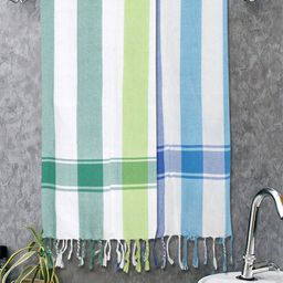 Myntra Elegant Homes 2 Pieces White & Blue Striped Cotton 225 GSM Bath Towel-image-59