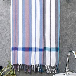 Myntra Elegant Homes 2 Pieces White & Blue Striped Cotton 225 GSM Bath Towel-image-32