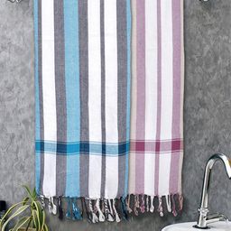 Myntra Elegant Homes 2 Pieces White & Blue Striped Cotton 225 GSM Bath Towel-image-41