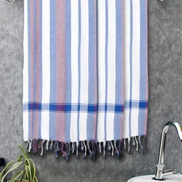 Myntra Elegant Homes 3 Pieces White & Blue Striped Cotton 225 GSM Bath Towel-image-77