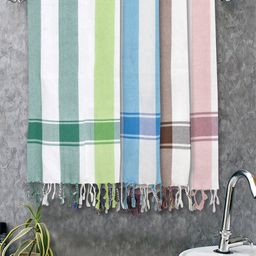 Myntra Elegant Homes 4 Pieces White & Blue Striped Cotton 225 GSM Bath Towel-image-13