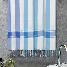 Myntra Elegant Homes 3 Pieces Blue & White Striped Cotton 225 GSM Bath Towel-image-65