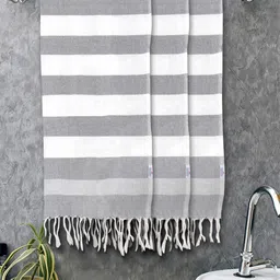 Myntra Elegant Homes 3 Pieces Grey & White Striped Cotton 225 GSM Bath Towel-image-78